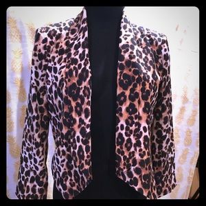 bebe Leopard Print Open Blazer Jacket in Brown and Black